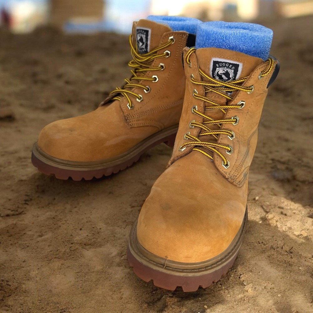 Rugged Exposure Overtime‎ Steel Toe Work Boots Men 8.5 Leather Wheat Tan Safety